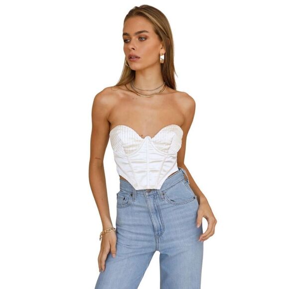 NWT Hello Molly Cream Ivory Satin Corset Crop Top Bustier - Picture 2 of 7